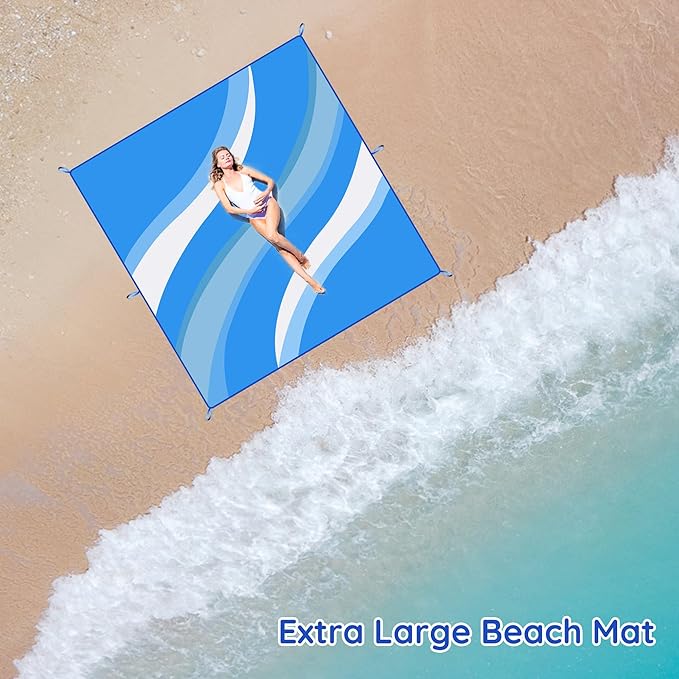 Extra Large Sandproof Beach Mat 80"x80" for 1-8 Persons, Waterproof Outdoor Picnic Blanket, Lightweight Beach Essentials for Camping, Traveling, Hiking (Light Blue, 80"x80")