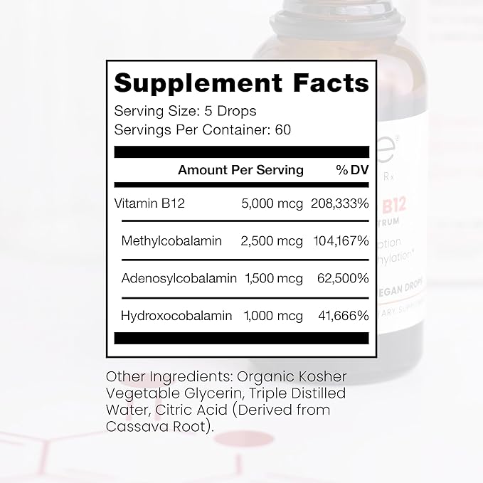 Pure TheraPro BioActive Vegan Methylated Vitamin B12 Sublingual Liquid Methylcobalamin, Hydroxocobalamin & Adenosylcobalamin 1,000 mcg per Drop (5 Drops = 5,000mcg / 2 Month Supply) 10 ml