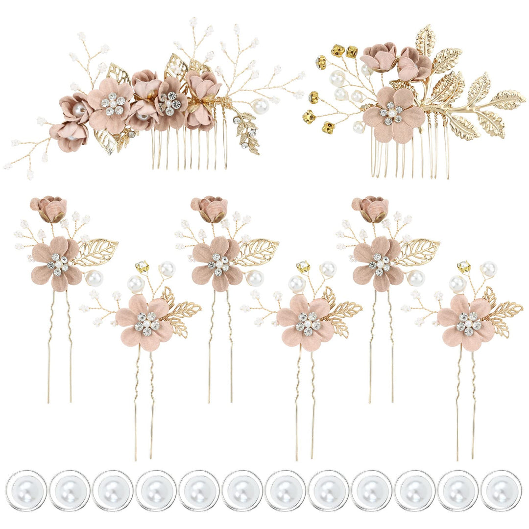 inSowni 20 Pack White Dusty Pink Blue Flower Bridal Wedding Hair Side Combs+Flower Hair Pins+Twist Spiral Pearl Hair Pins Floral Hair Pieces Headpieces Accessories for Brides Bridesmaids Women Girls