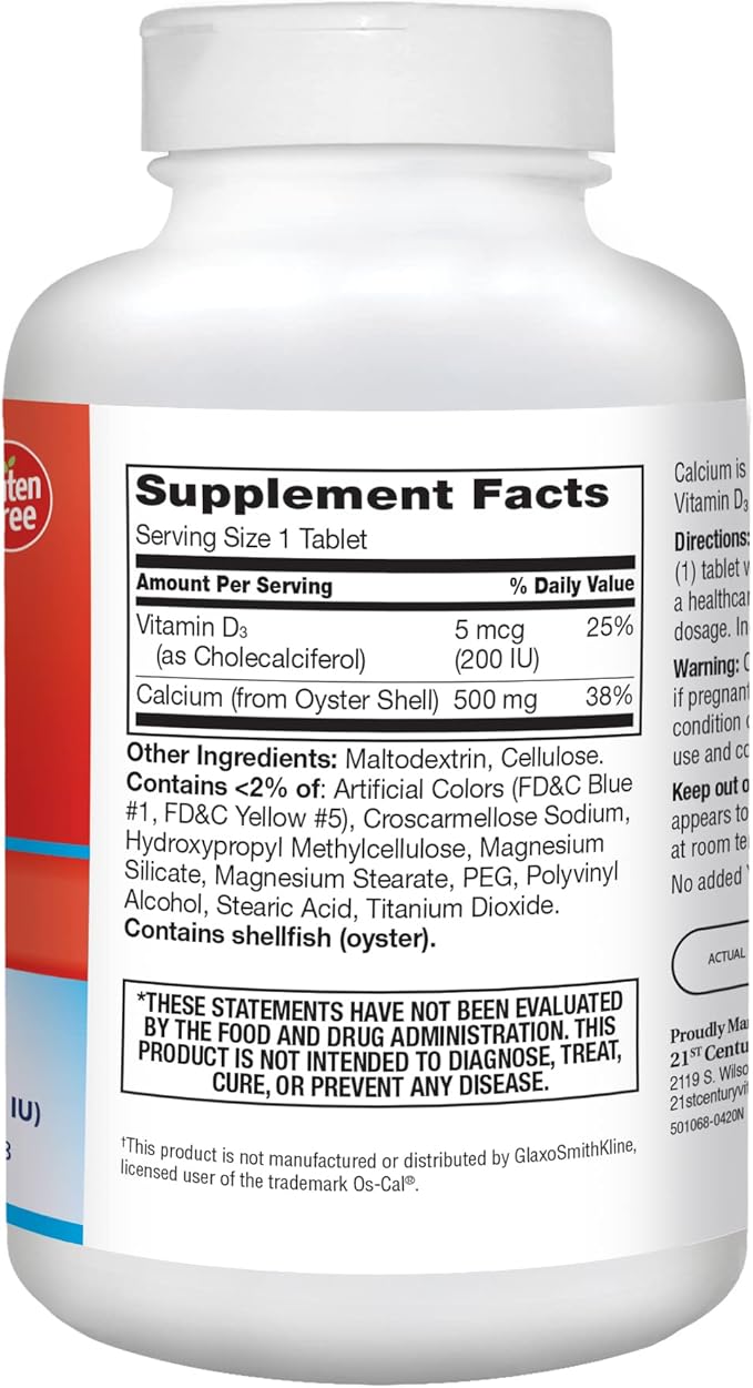 21st Century Calcium 500 mg Plus D3 Tablets, 400 Count (Pack of 2)