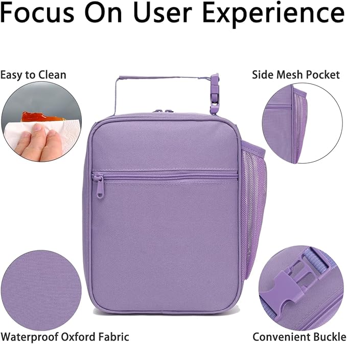 Insulated Lunch Bag for Women Girl Teen large Insulated Kid Lunch Bag,Large Reusable Cute Cooler Bag for School Work Picnic,Purple Alphabet