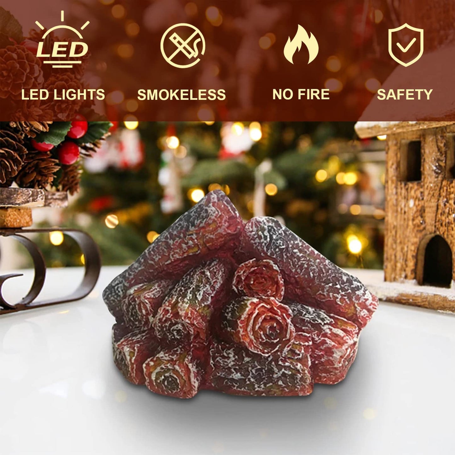 Charcoal Flame Effect Lantern Lamps Artificial Logs for Fireplace Flameless Light with Realistic Log Wood Burning Atmosphere As Christmas Festival Home Living Room Tv Cabinet Fake Fire Decorations