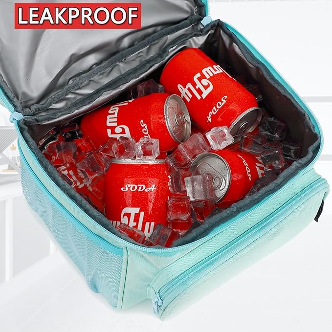 FlowFly Double Layer Cooler Insulated Lunch Bag Adult Lunch Box Large Tote Bag for Men, Women, With Adjustable Strap,Front Pocket and Dual Large Mesh Side Pockets