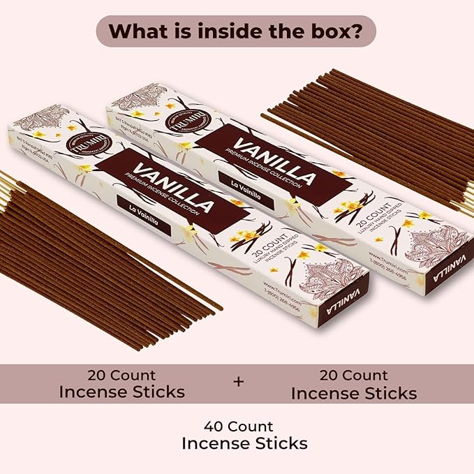 Vanilla Incense Sticks - Total 40 Insence-Sticks - Dual Pack of 20 Insense - Inciensos - Inscents - Natural Non Toxic Ingredients - Incents - Incence - Inscense - Insents