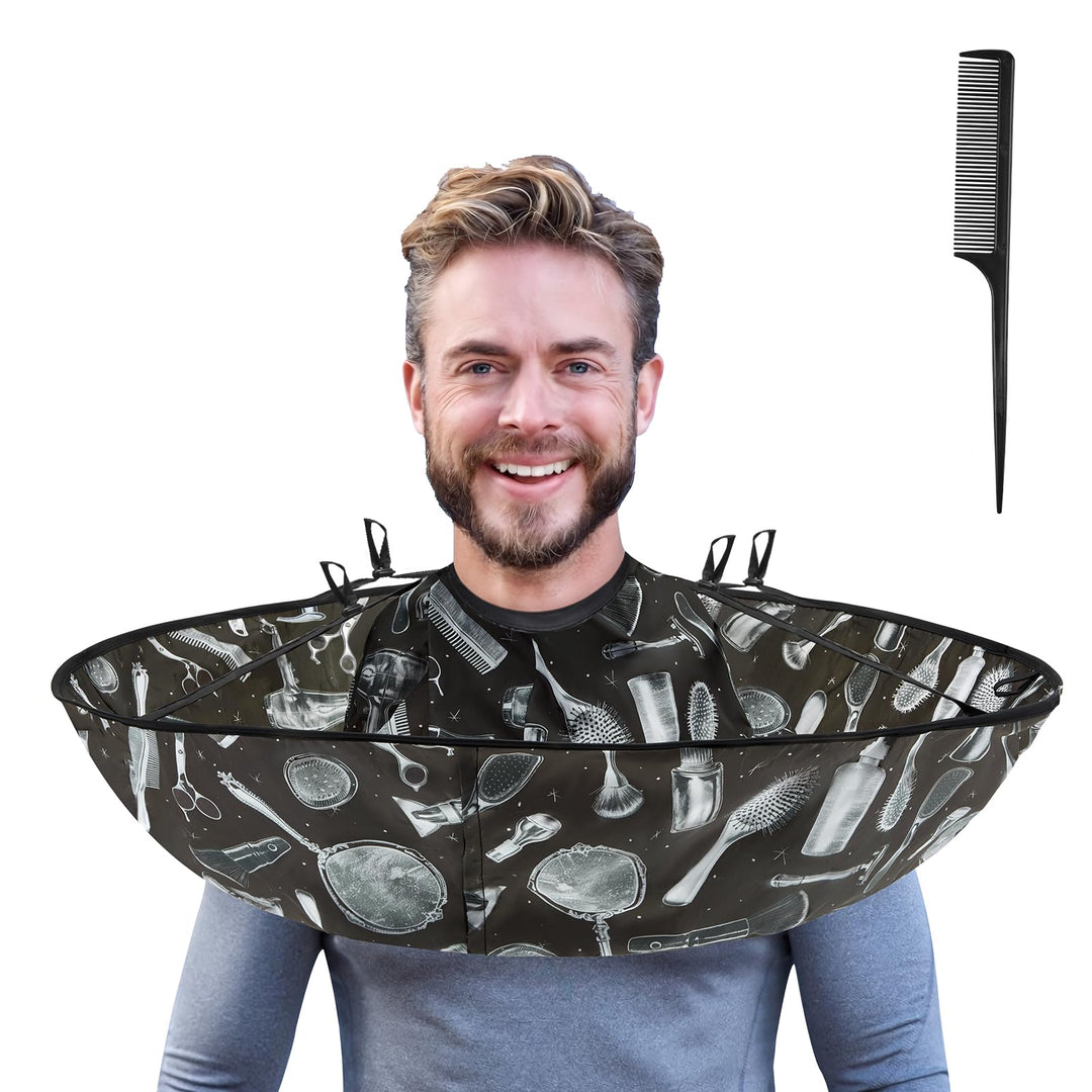 Lilian&Gema Hair Cloak Cape, Adjustable Haircut Cape Umbrella, Waterproof Hair Cloak Barber Cape, Foldable Hairdressing Umbrella Cape with Black Comb, for Adults and Kids, Salon and Home Use