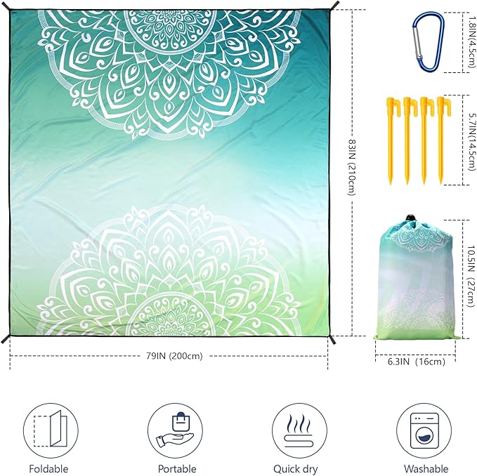 AISPARKY Beach Blanket Waterproof Sandproof, Oversized Large Beach Mat 79" X 83"/120"x108" for 1-8 Adults, Quick Drying&Compact&Lightweight, Picnic Mat Vacation Essentials for Beach Camping Travel