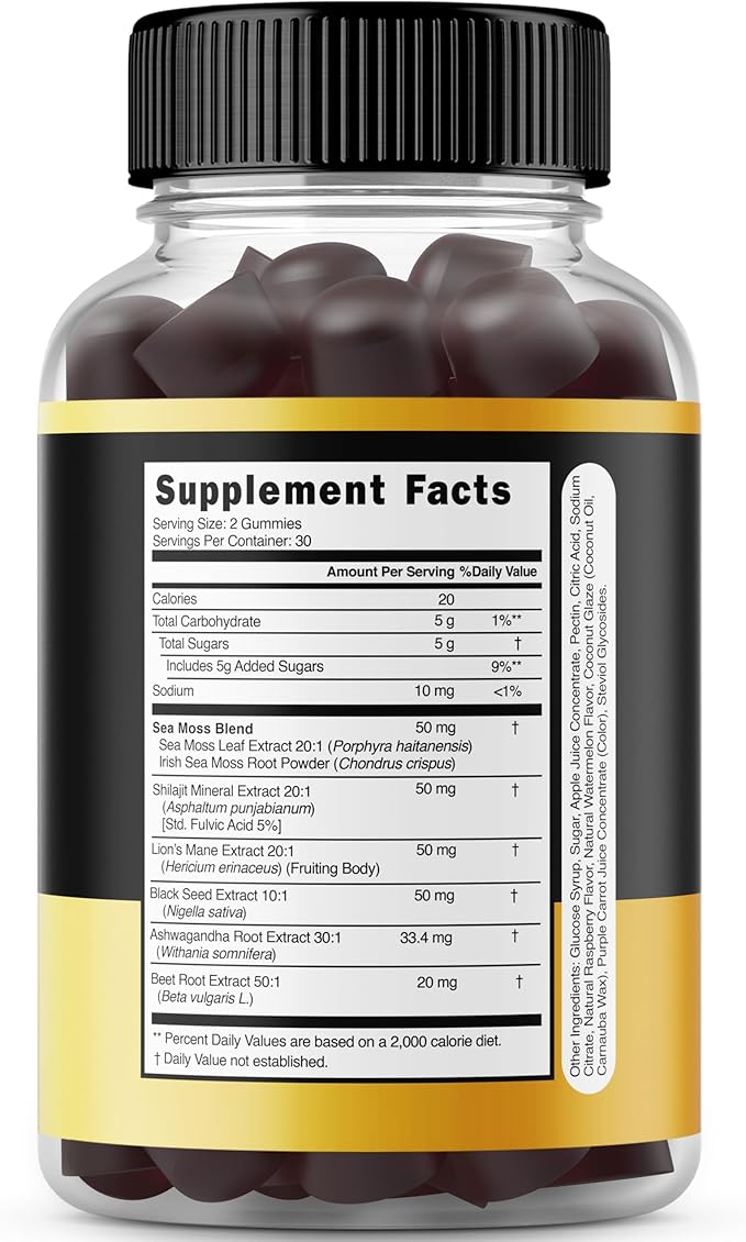 Shilajit Gummies with Sea Moss, Ashwagandha & Lions Mane - (Pure Himalayan Shilajit Supplement for Men & Women, Energy & Immunity Support) - Third Party Tested & Vegan Safe - (60 Gummies)