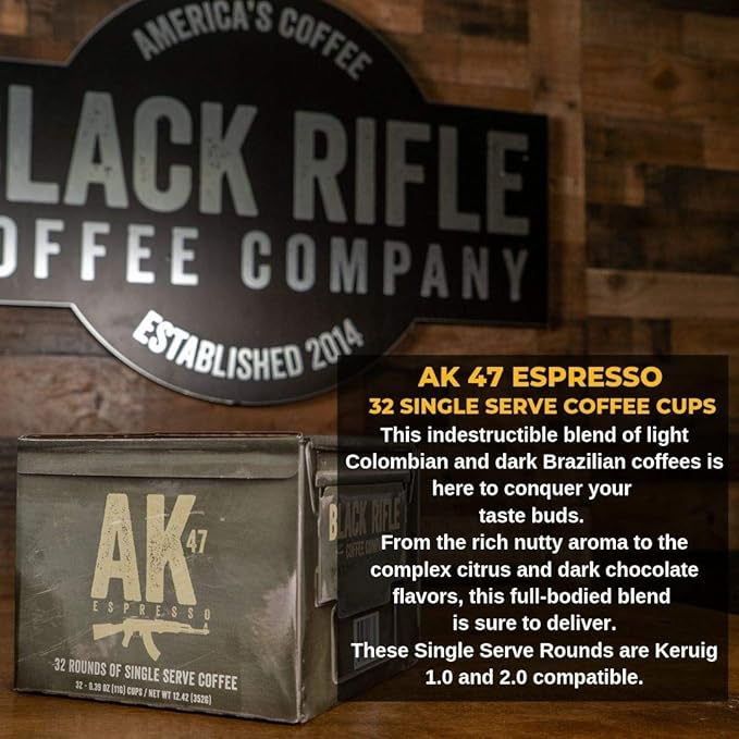 Black Rifle Coffee Company AK Espresso, Medium Roast Coffee Pods, 32 Single Serve Coffee Pods
