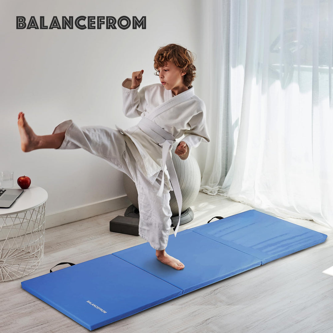 BalanceFrom Folding Gymnastics Mat Home Gym Floor Tumbling Equipment, Blue