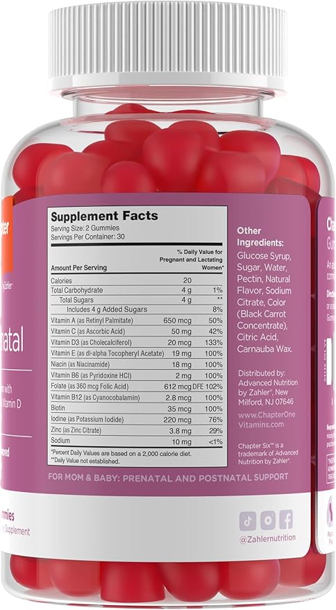 Zahler - Womens Prenatal Gummies - Grape Flavor - Prenatal Vitamins for Women with Folic Acid - Vegetarian & Kosher Pregnancy Vitamins - Womens Prenatal Multivitamin with A C D3 E B6 B12-60 Count