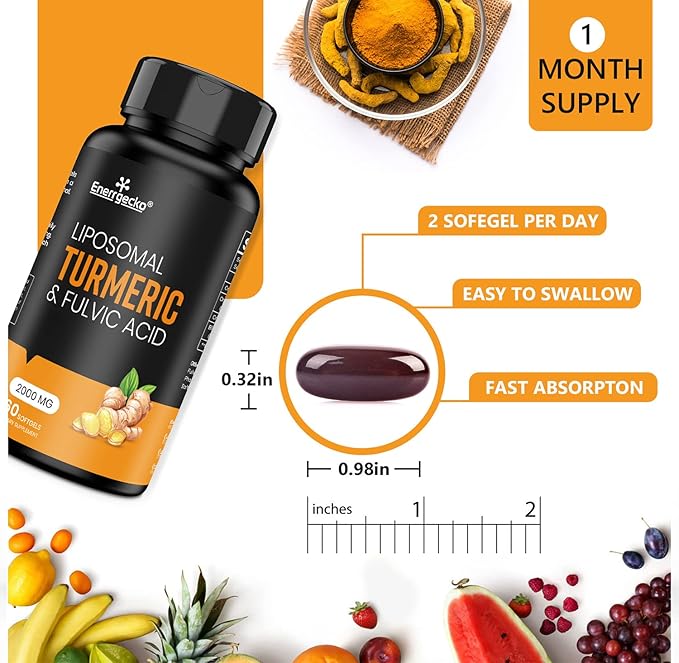 2000 mg Liposomal Turmeric Curcumin with Black Pepper & Ginger for Superior Absorption with Fulvic Acid and Humic Acid 180 Softgels - 3 Month Supply