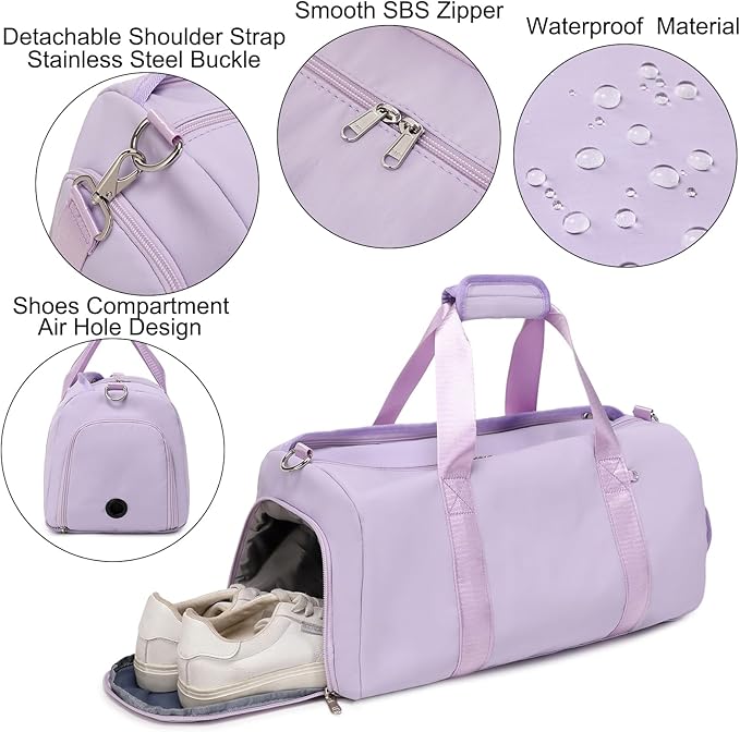 Dance Bag for Girls Sports Duffel for Girls Teen Duffle Bag Girls Weekender Bag Girls Overnight Bag Teen Gym Bag Travel Ballet Bags Yoga Bags Cheer Bag with Shoe Compartments（Purple）