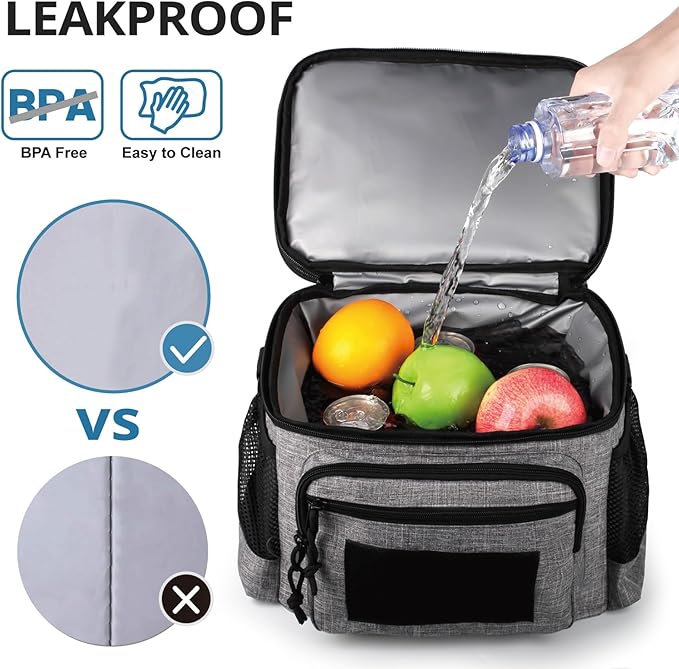 ATRIPACK Lunch Bag for Men, Double Deck Tactical Lunch Box Work with Shoulder Strap MOLLE Webbing Large Lunch Cooler Leakproof Insulated （Grey）