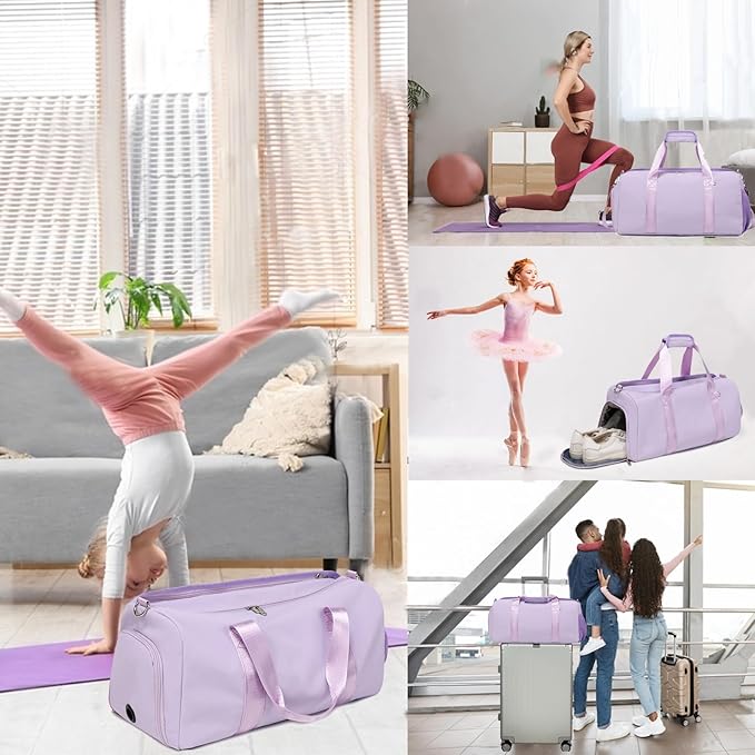 Dance Bag for Girls Sports Duffel for Girls Teen Duffle Bag Girls Weekender Bag Girls Overnight Bag Teen Gym Bag Travel Ballet Bags Yoga Bags Cheer Bag with Shoe Compartments（Purple）