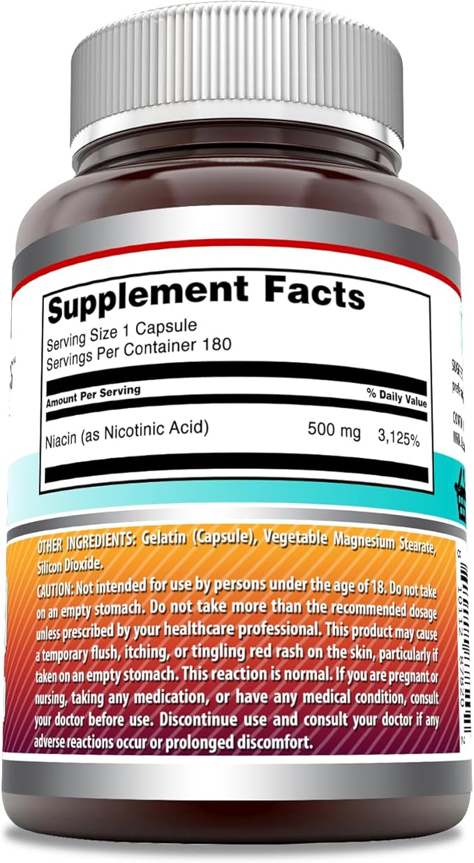 Amazing Formulas Niacin Supplement | 500 Mg Per Serving | 180 Capsules | Non-GMO | Gluten-Free | Made in USA