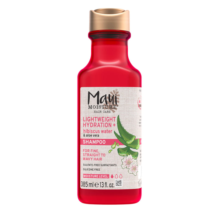 Maui Moisture Lightweight Hydration + Hibiscus Water Shampoo, Moisturizing Aloe Vera Shampoo Softens Curly Hair, Vegan & Sulfate-Free Surfactants, 13 Fl Oz