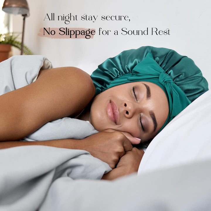 Silk Sleeping Bonnet for Women | Double Layer Satin Lined | Curly Hair, Black