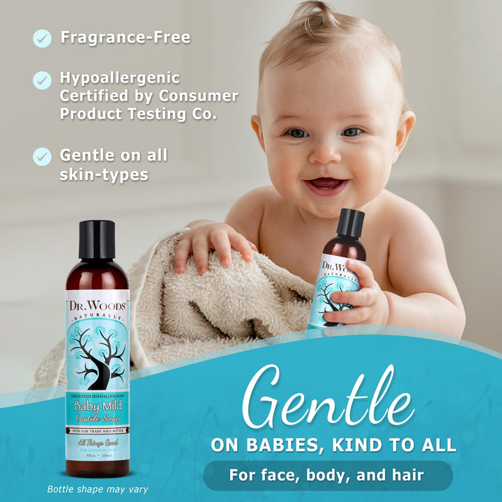 Dr. Woods Unscented Baby Mild Liquid Castile Soap with Organic Shea Butter, 8 Ounce