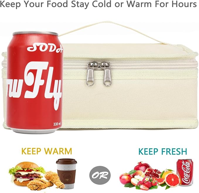 FlowFly Small Insulated Lunch box Portable Soft Bag Mini Cooler Thermal Meal Tote Kit with Handle for Work & School, Beige