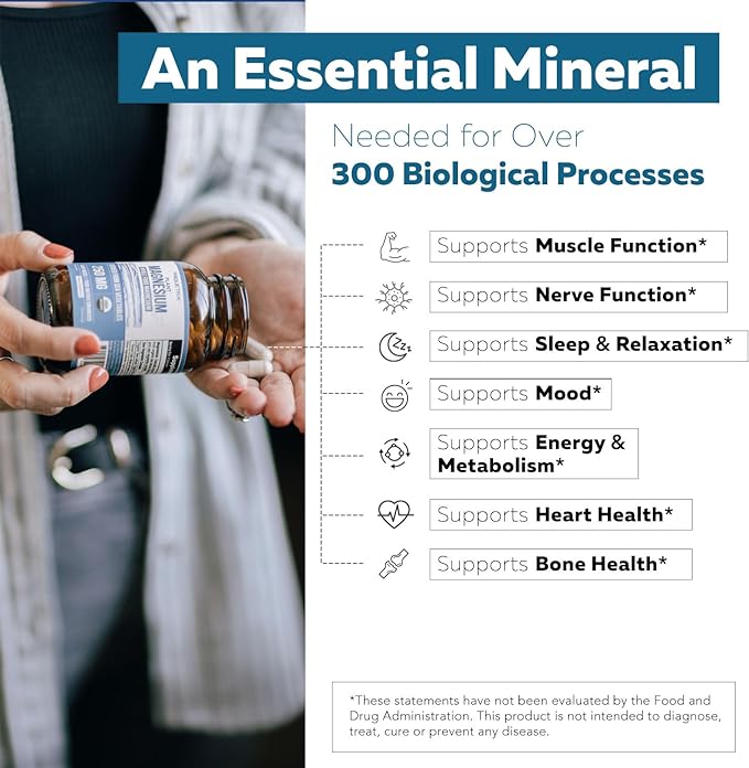 Organic Magnesium | Whole Food Magnesium - Plant-Based, Organic Sea Vegetable Complex - 250 mg Magnesium Per Serving | Water Extracted | Gentle on Stomach | Energy, Sleep, Muscle, Heart - 60 Capsules