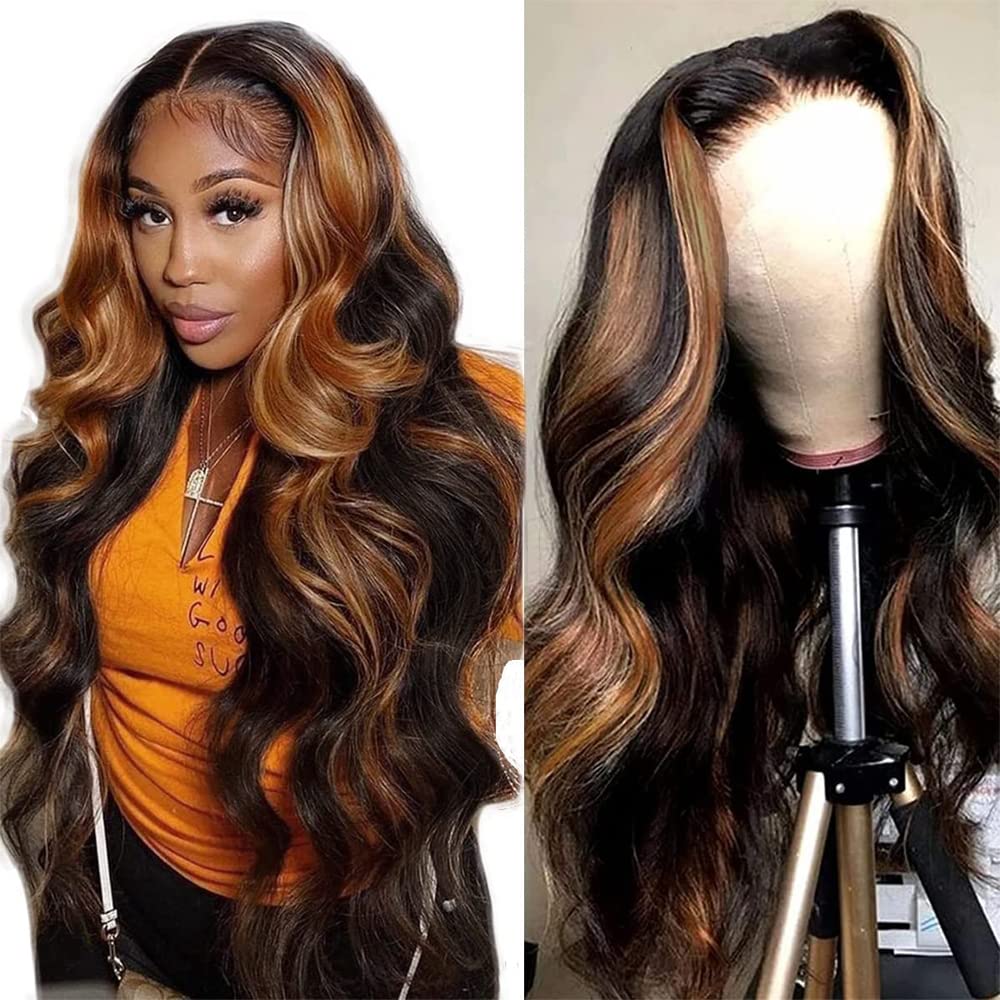 Highlight Ombre Lace Front Wigs Human Hair Body Wave Ombre 1B/30 Brown Lace Frontal Wigs For Women Pre Plucked With Baby Hair 18