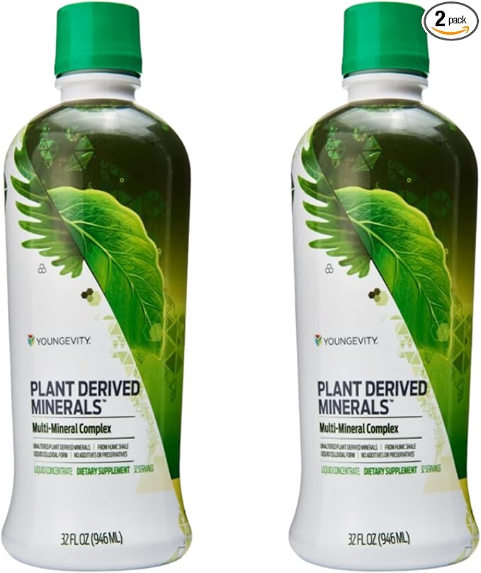 Youngevity Plant Derived Liquid Minerals - 77+ Natural Unaltered Trace Minerals - 19,000mg Plant Mineral Solids - Colloidal Form Humic Shale - (32 oz Pack of 2)
