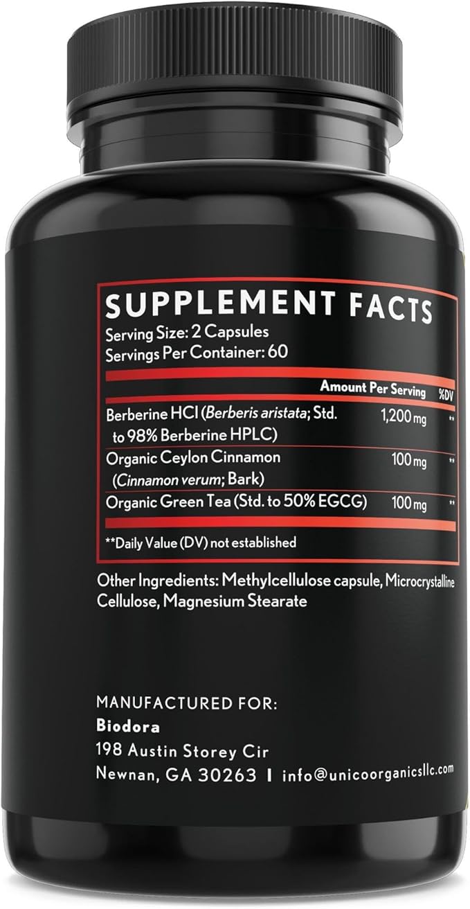 Berberine Advanced Plus with 1200mg Berberine - 100mg Ceylon Cinnamon and 100mg Green Tea Extract - 1400mg Per Dose -120 Capsules - 60 Day Supply - Supports Immune and Cardiovascular