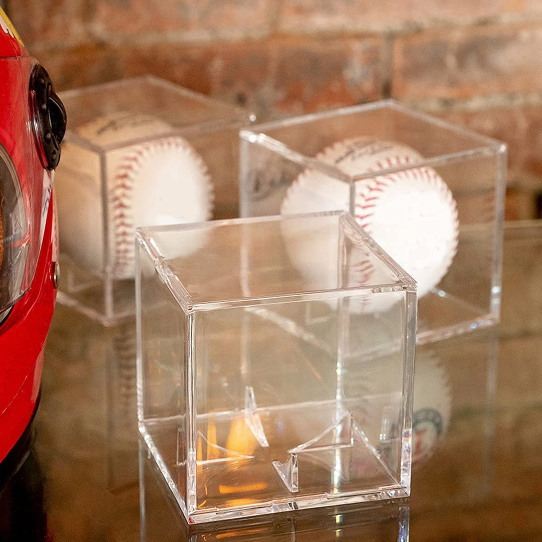 Baseball Display Case, UV Protected Acrylic Cube Baseball Holder Square Clear Box Memorabilia Display Storage Sports Official Baseball Autograph Display Case - Fits Official Size Ball(2 Pack