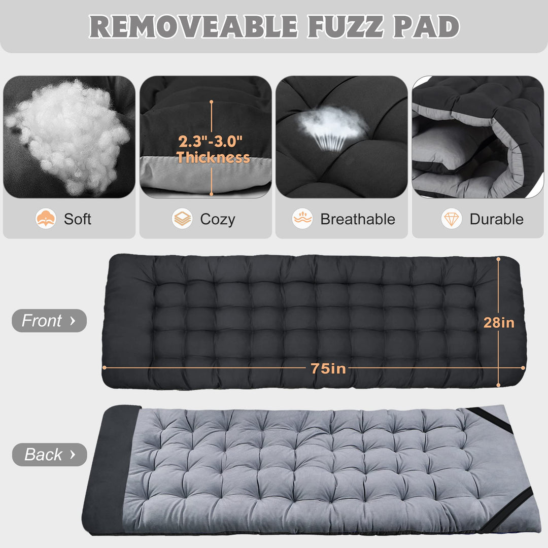 ABORON Folding Camping Cot W/Mat for Adults, Heavy Duty Outdoor Bed with Carry Bag,1200 D Layer Oxford Travel Camp Cots (Black Cot with Black Cotton Pad)