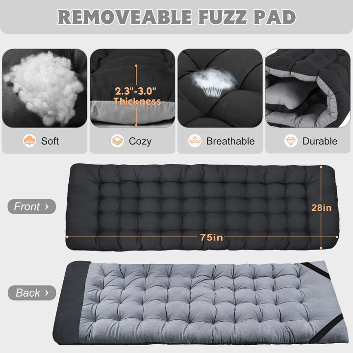 ABORON Folding Camping Cot W/Mat for Adults, Heavy Duty Outdoor Bed with Carry Bag,1200 D Layer Oxford Travel Camp Cots (Black Cot with Black Cotton Pad)