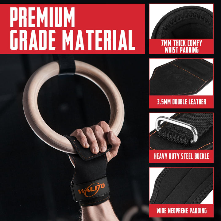 Walito Wrist Straps for Weightlifting - Double Layer Leather Lifting Straps for Gym Deadlift and Powerlifting, with Adjustable Neoprene Padded Wrist Wraps for Men/Women Weight Lifting(Pair)