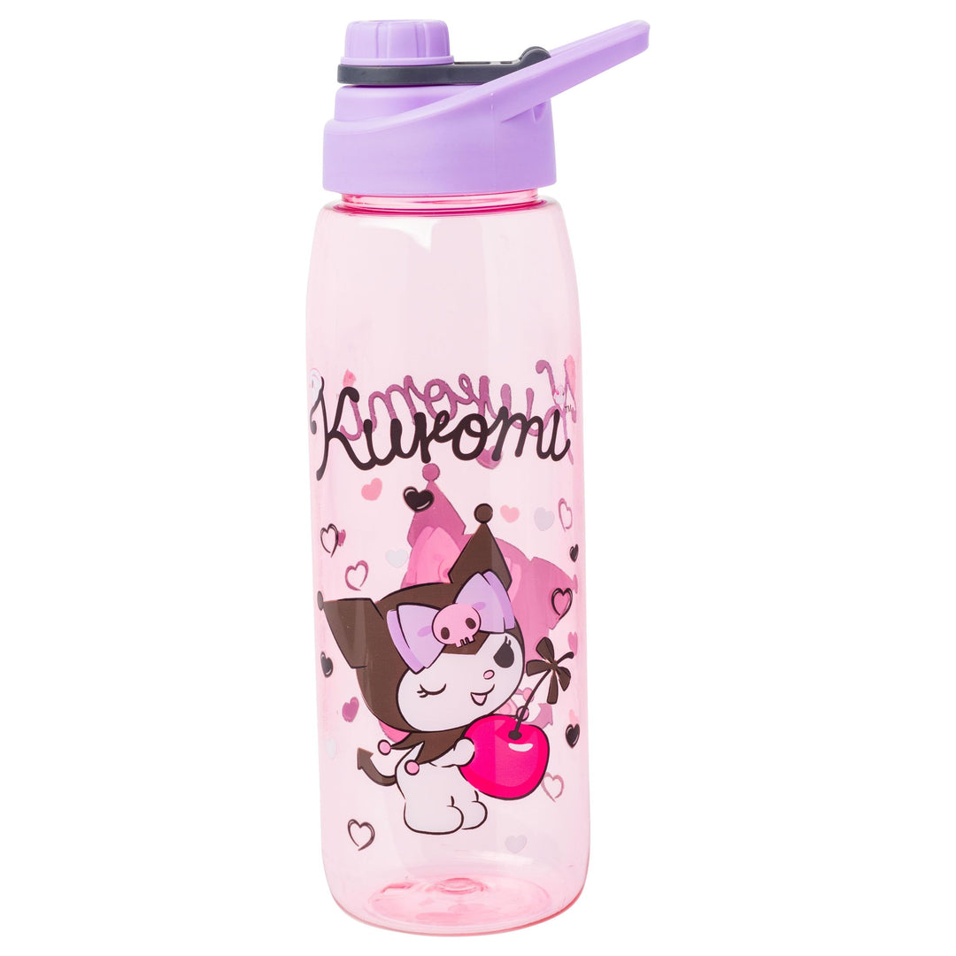 Silver Buffalo Sanrio Hello Kitty and Friends Kuromi Cherry Hearts Water Bottle with Screw Lid, 28 Ounces