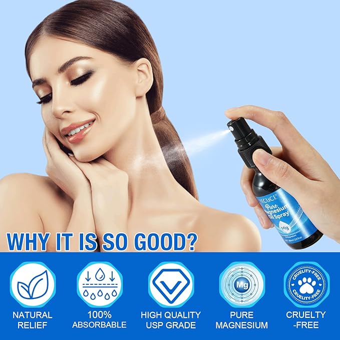Magnesium Oil, Magnesium Spray, 100% Pure & Natural Magnesium Oil Spray for Feet, Easy to Absorb and Use 2.0 fl.oz