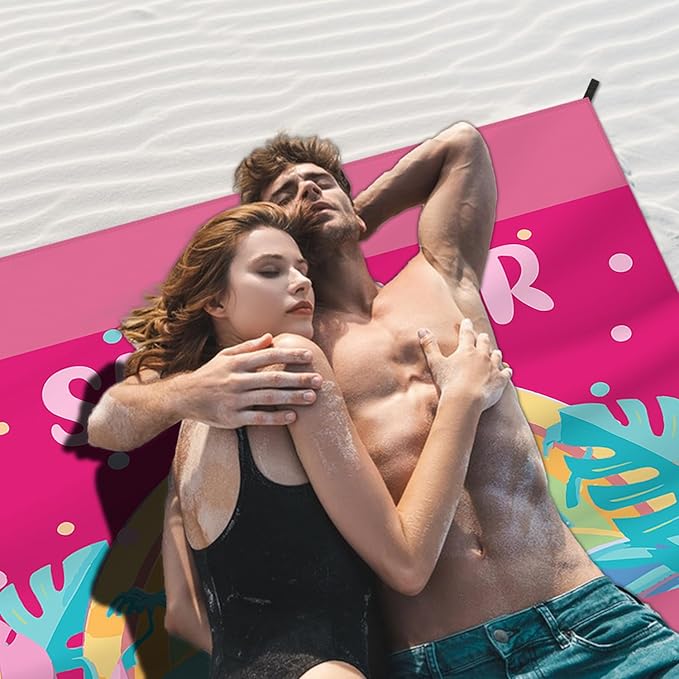 Beach Blanket Waterproof Sandproof Large Beach Mat 83" X 106" for 5-7 Adults Sand Free Mat Quick Drying,Lightweight & Durable with 4 Stakes & 4 Corner Pockets for Beach Camping .(Pink)