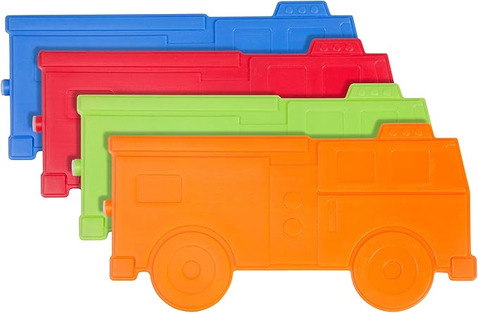 Wildkin Kids Ice Packs (4 Packs) for Boys & Girls, Perfect for Daycare & Preschool Slim & Reusable Ice Packs, Keep Lunches Fresh & Cool for School & Travel, Portable Ice Packs for Kids (Fire Truck)