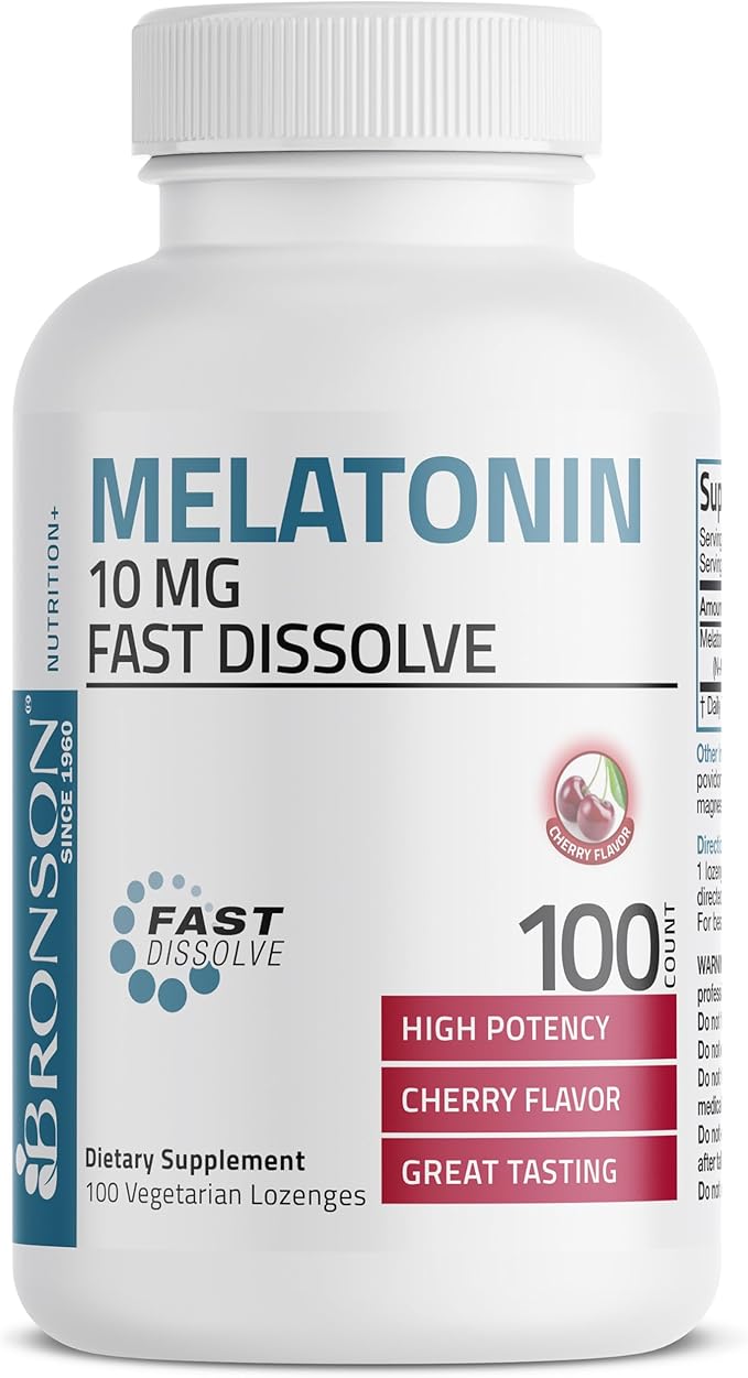 Bronson Melatonin 10mg Fast Dissolve Cherry Flavored Tablets Vegetarian Chewable Lozenges, 100 Count