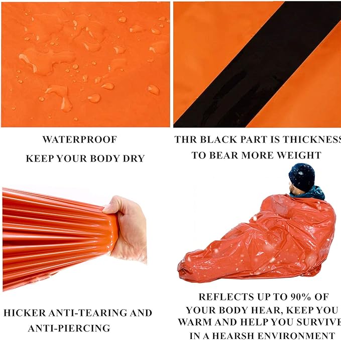 2-Person Emergency Sleeping Bag, Ultra Lightweight Waterproof Thermal Bivy Sack Cover, XL Emergency Shelter Survival Kit for Hiking Outdoor Camping …