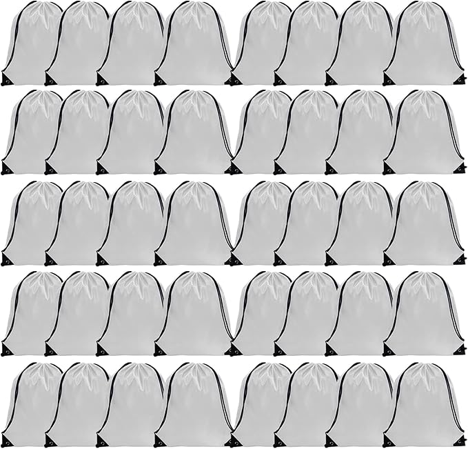 GoodtoU Drawstring Bags Bulk, 40 Pcs Draw String Bags Cinch Bag Drawstring Gym Bag Sackpack Drawstring Backpack for Women Men, White