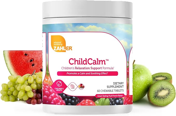 Zahler ChildCalm, Kosher Fruit Punch Chewable Magnesium for Kids - Natural Calm, Mood Support, and Relaxation - Calming Kids Magnesium Supplement Childrens Magnesium, 60 Tablets