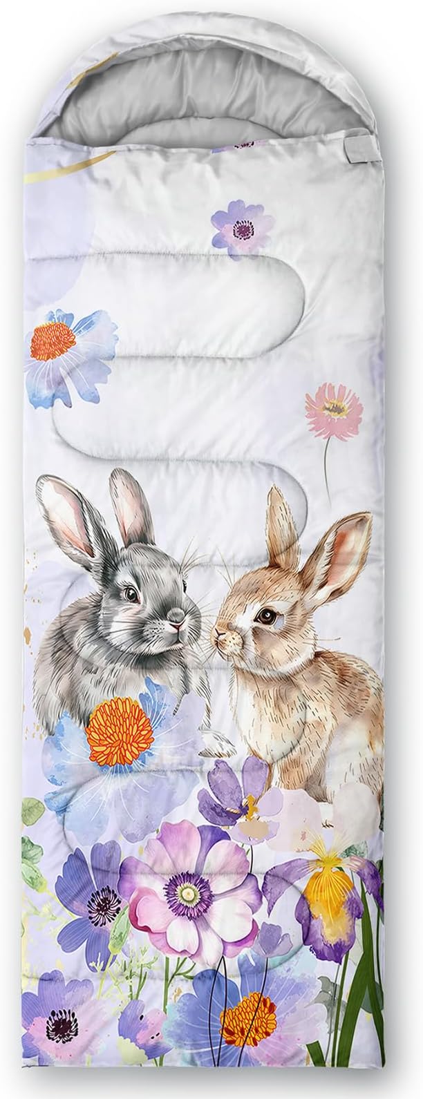 AILONEN Kids Floral Cat Camping Sleeping Bags,Lightweight & Waterproof,3 Season Warm & Cool Weather,Kawaii Kitten Sleeping Bags for Girls Adults,Travelling,Outdoors