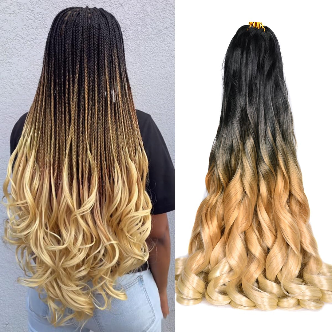 French Curly Braiding Hair 24 Inch 8 Packs Braiding Hair Pre Stretched Loose Wavy Hair Extensions Synthetic Hair Extensions for Black Women (24 inch 8 packs, OT1B/27/613)