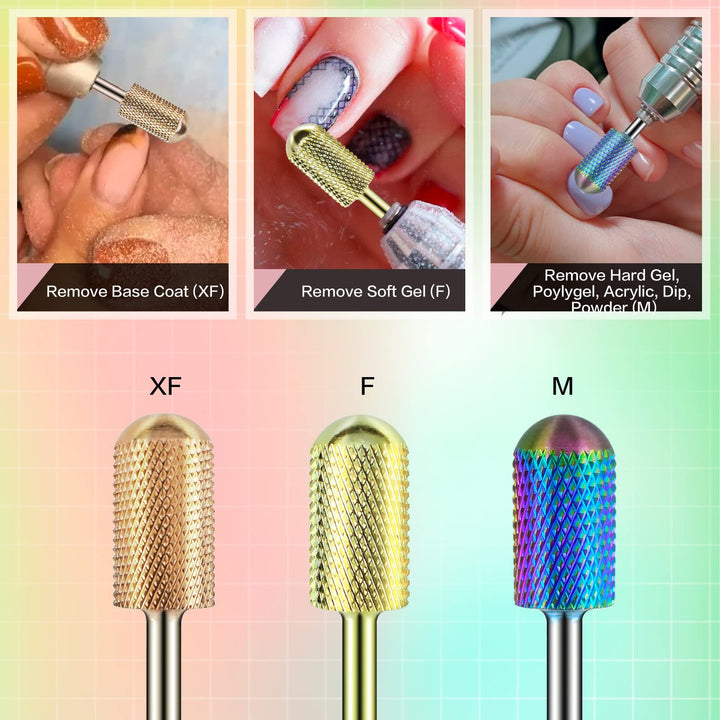 Depvko 3Pcs Premium 3/32"Safety Large Barrel Carbide Nail Drill Bits, Smooth Round Top Drill Bits for Nails Electric Dremel Drill Machine