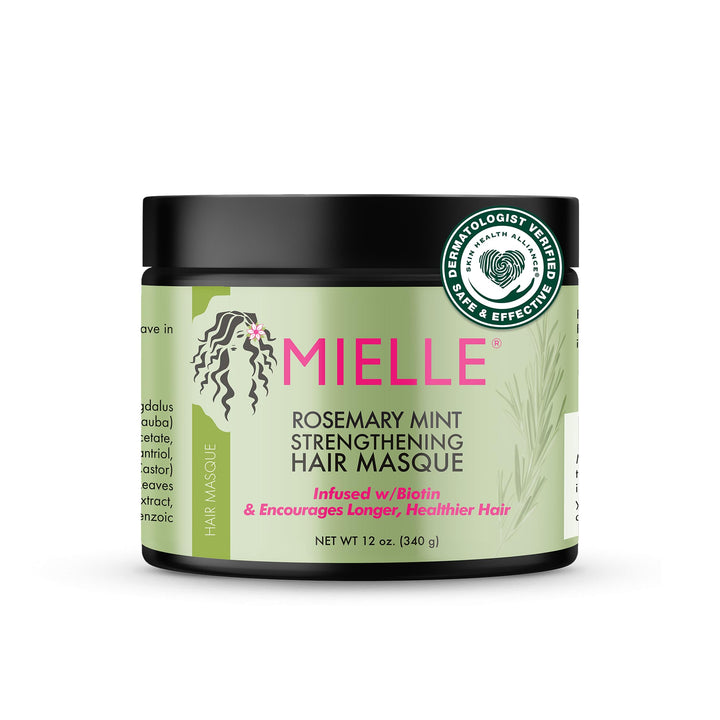 Mielle Organics Rosemary Mint Strengthening Hair Masque, Essential Oil & Biotin Deep Treatment, Miracle Repair for Dry, Damaged, & Frizzy Hair, 12 Ounces