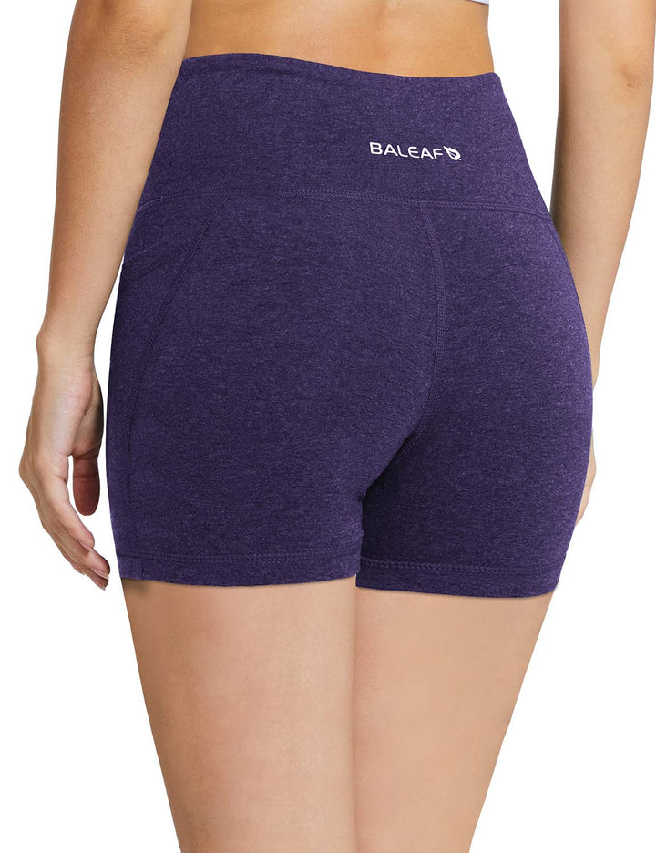 BALEAF Biker Shorts Women Yoga Gym Workout Spandex Running Volleyball Tummy Control Compression Shorts with Pockets 5" Heather Purple XS