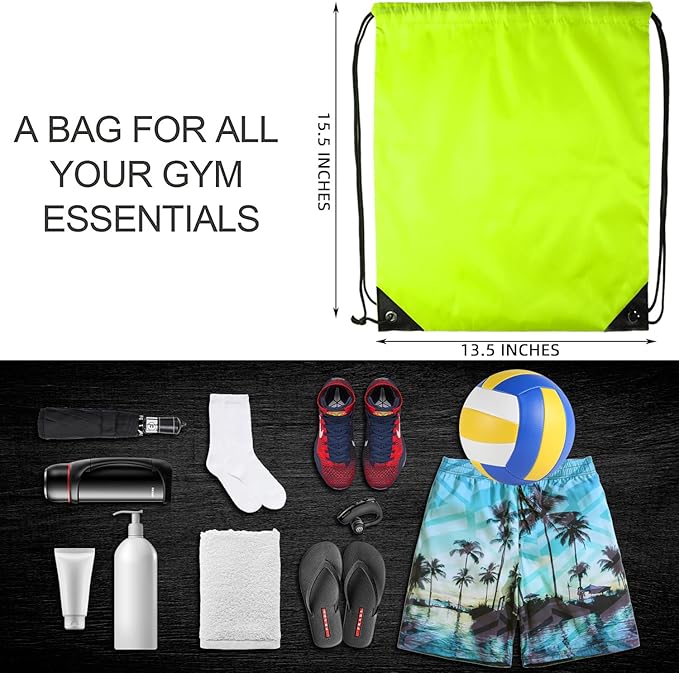 GoodtoU Drawstring Backpacks, Bulk Nylon Backpack Cinch Sack Drawstring Gym Bag for Sport, Traveling, Team (20Pcs, Fluorescent Green)