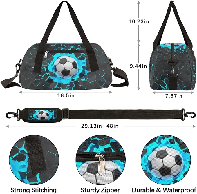 3d Light Wall Football Kids Overnight Duffle Bags Boys Girls Soccer Teen Sports Gym Bag for Weekender Travel Gymnastics Dance Ballet