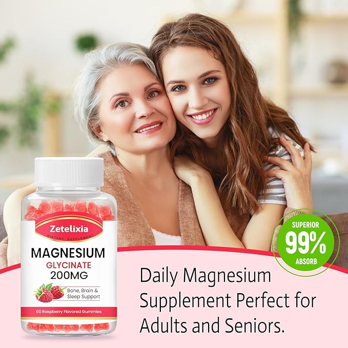Magnesium Glycinate Gummies, High Absorption Magnesium Glycinate Supplements for Relaxation, Magnesium Chews for Adults and Kids, Raspberry Flavor 120 Count