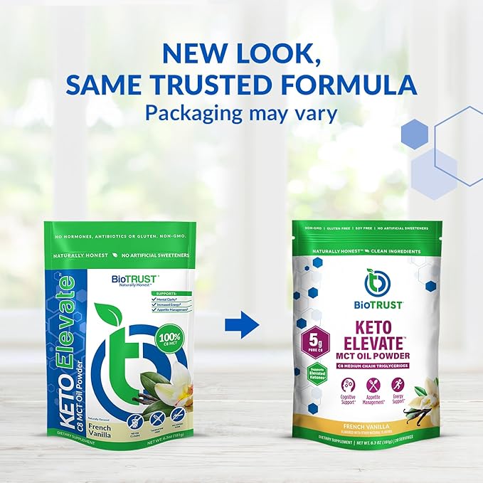 BioTrust Keto Elevate – C8 MCT Oil Powder – Ketogenic MCT Coffee Creamer, Keto Coffee Creamer – Clean Energy, Mental Focus, Clarity –100% Caprylic Acid MCT Powder, Non-GMO(French Vanilla, 20 Servings)