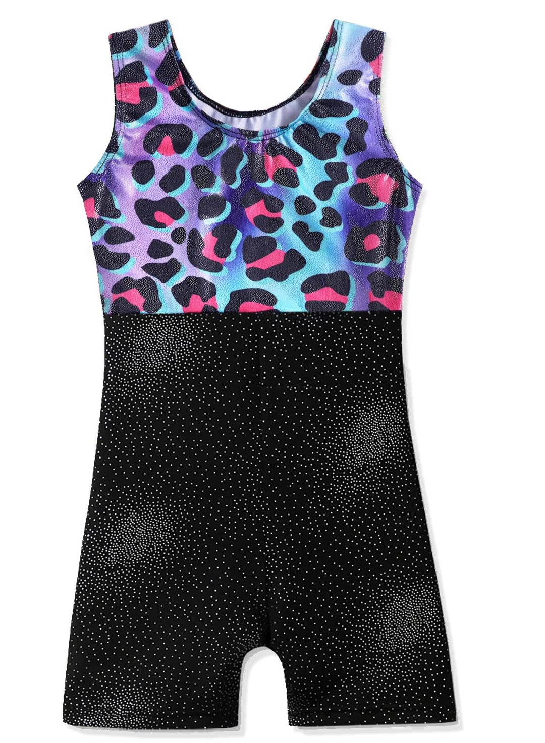 DAXIANG Leotards for Girls Gymnastics with Shorts Leopard Dance Unitards Biketards Pink Purple