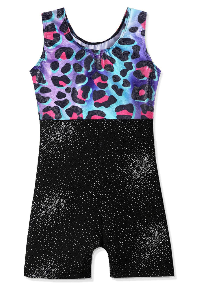 DAXIANG Leotards for Girls Gymnastics with Shorts Leopard Dance Unitards Biketards Pink Purple